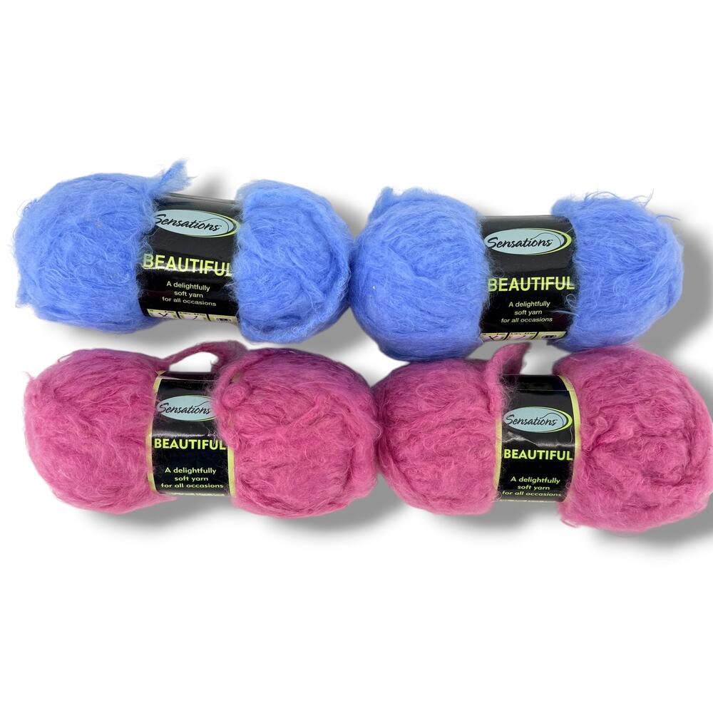 Sensations Beautiful Yarn 4 Skeins Pink Blue 50g 71yd Acrylic Nylon Fuzzy Soft